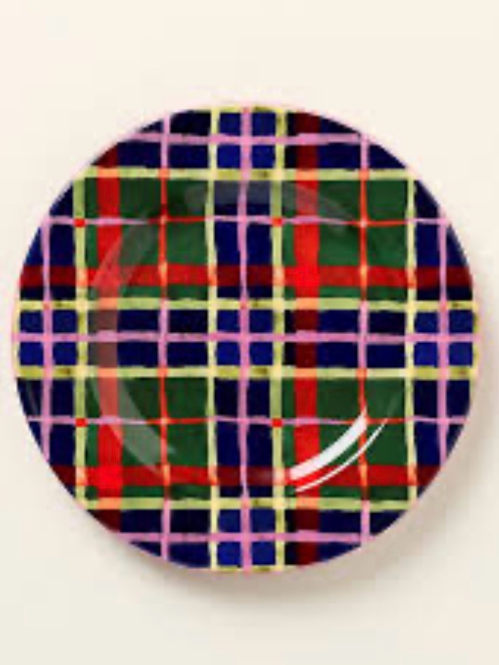 Anthropologie Tartan Stoneware Dessert Plate- Green Plaid
